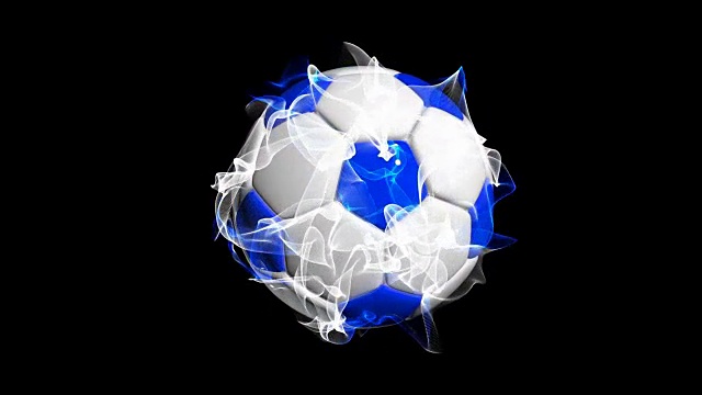 旋转足球在一个黑色背景，视频循环，阿尔法通道视频下载