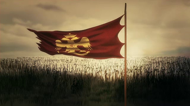 东罗马拜占庭帝国的飘扬旗帜和军队的拜占庭鹰视频下载