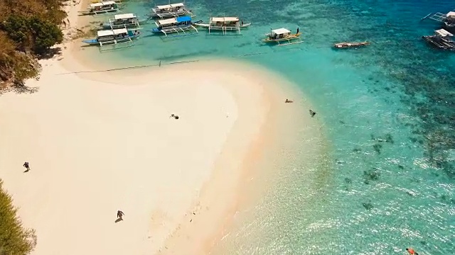鸟瞰图美丽的海滩在一个热带岛屿香蕉。菲律宾视频下载