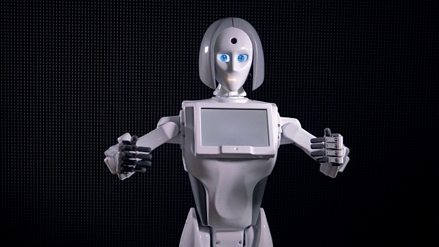机器人通过手臂的广泛运动来吸引注意力。4 k。视频下载