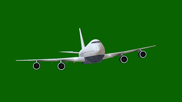 飞机隔离在绿色屏幕上，商用飞机飞行，正面视图视频下载