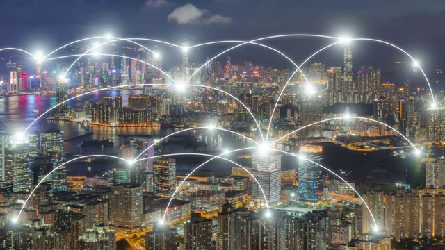 4k分辨率的网络连接概念与香港城市景观视频下载