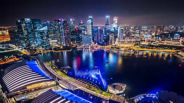 T/L WS HA ZO鸟瞰图新加坡天际线在晚上/新加坡视频下载