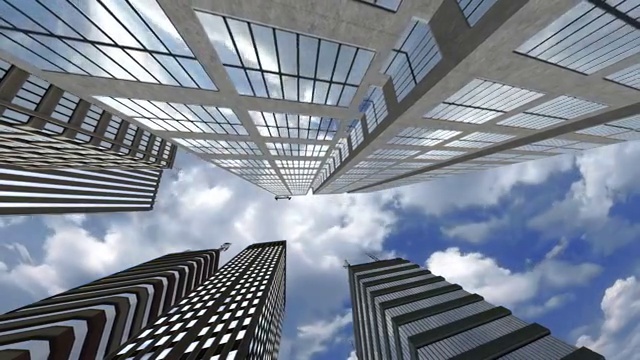高角度的钢，混凝土和玻璃摩天大楼，超时间推移视频下载