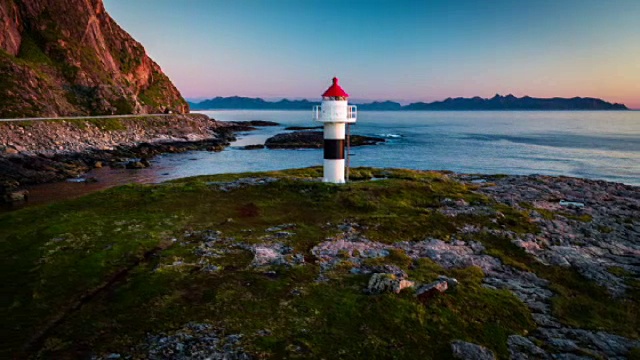 挪威罗浮敦群岛灯塔的航拍-安多亚视频购买