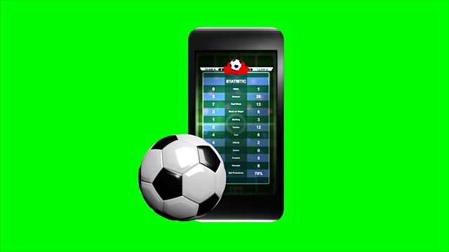 4K 3D动画足球和智能手机在绿色屏幕与阿尔法哑光手机运动应用视频下载