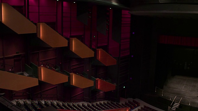空无一人的剧场，摄像机从侧面对准舞台。视频素材