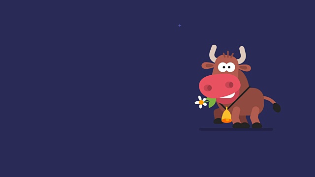 牛和闪烁的星星有趣的动物字符中国星象视频素材