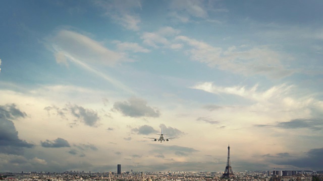 飞机降落法国巴黎埃菲尔视频下载
