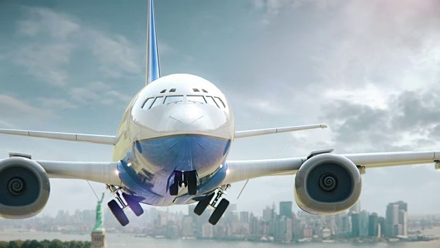 飞机从纽约自由女神像上起飞视频下载