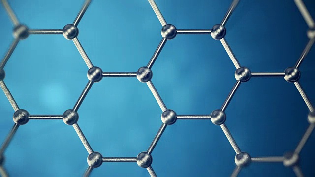 石墨烯原子纳米结构可循环动画。蜂窝状的纳米管。纳米技术与科学的概念。三维动画视频素材