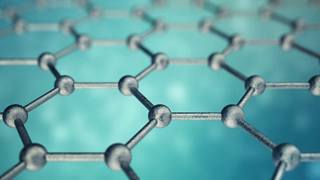 石墨烯原子纳米结构可循环动画。蜂窝状的纳米管。纳米技术与科学的概念。三维动画视频素材