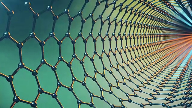 石墨烯原子纳米结构可循环动画。蜂窝状的纳米管。纳米技术与科学的概念。三维动画视频下载