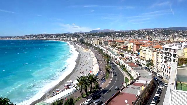 美丽的风景俯瞰海岸和城市尼斯，法国视频素材