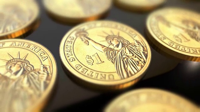 一排发光的美元硬币的动画背景视频素材