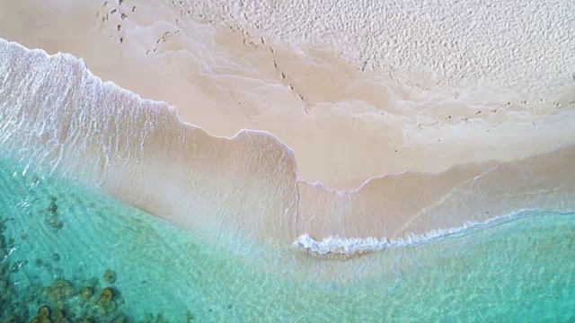 头顶上的波浪和沙子在加勒比海的礁与绿松石水域视频素材