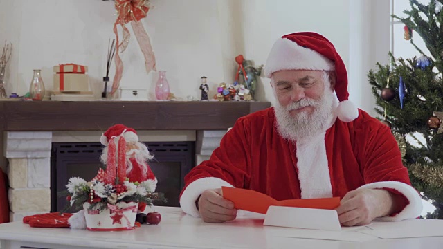 圣诞老人读着孩子们的祝福信视频下载
