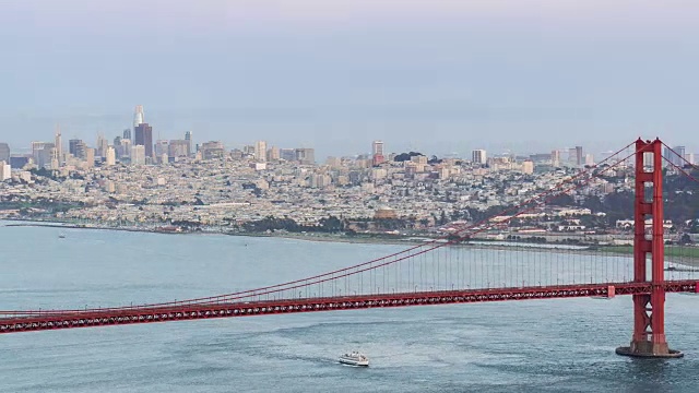 美国加州旧金山的金门大桥，太平洋西海岸的日落视频下载
