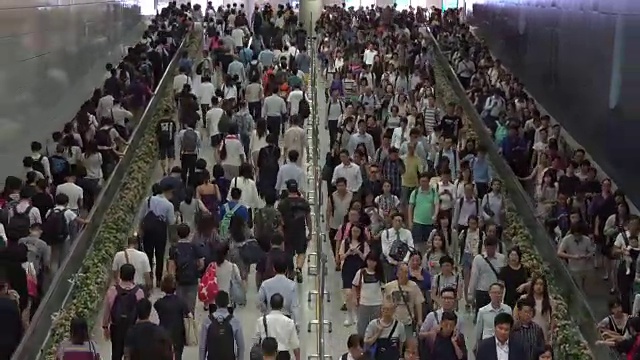 在香港的交通高峰期，一群步行上下班的人在香港火车站视频素材