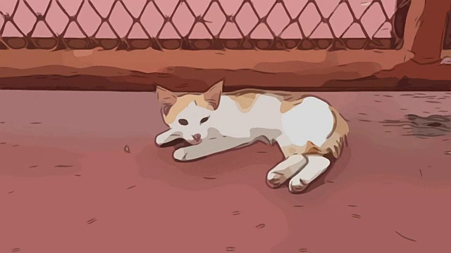 卡通小猫在地板上休息视频下载