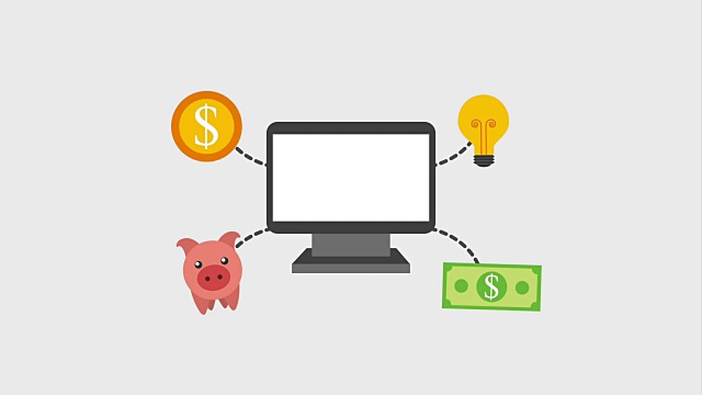 电脑和灯泡的想法小猪银行硬币钞票视频下载