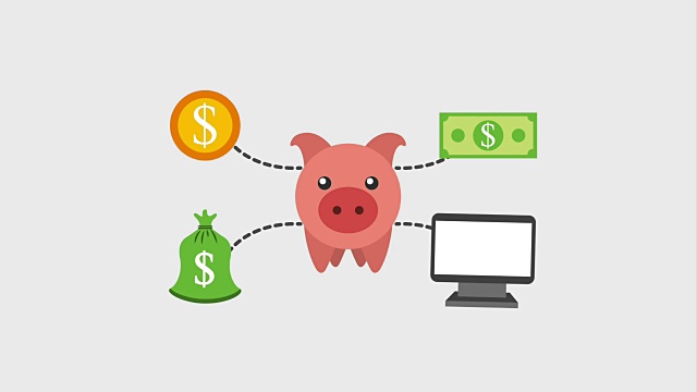 小猪储蓄罐硬币钞票钱袋电脑视频下载