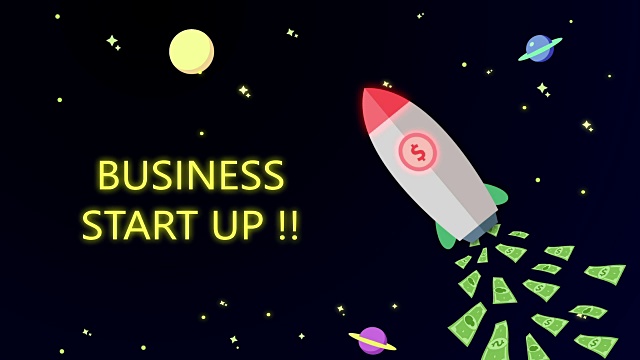 飞钱火箭在商业空间动画背景。视频下载