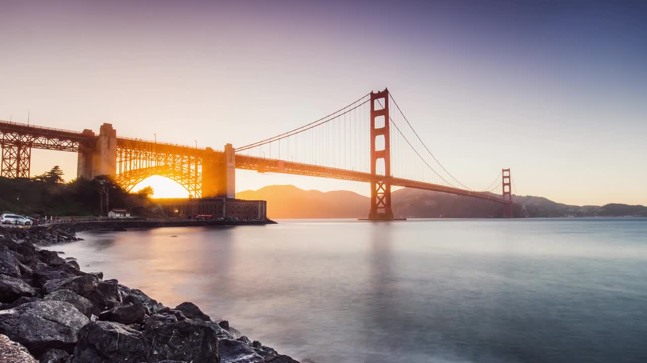 美国旧金山金门大桥白天转夜晚延时视频素材