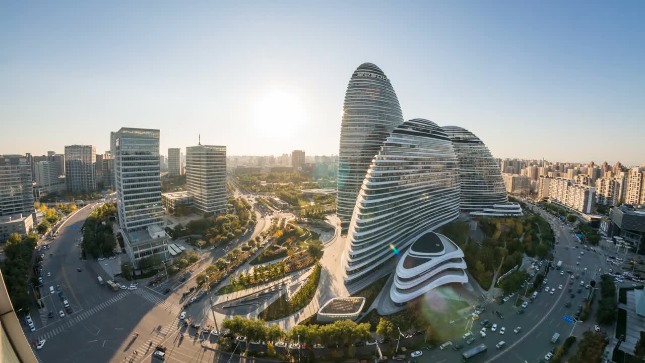 固定鏡頭 北京地標建筑望京SOHO延時攝影視頻素材