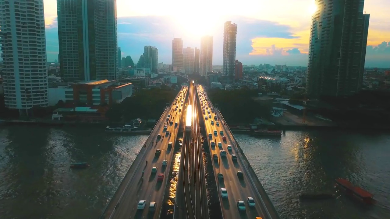 曼谷日落时的鸟瞰图视频购买