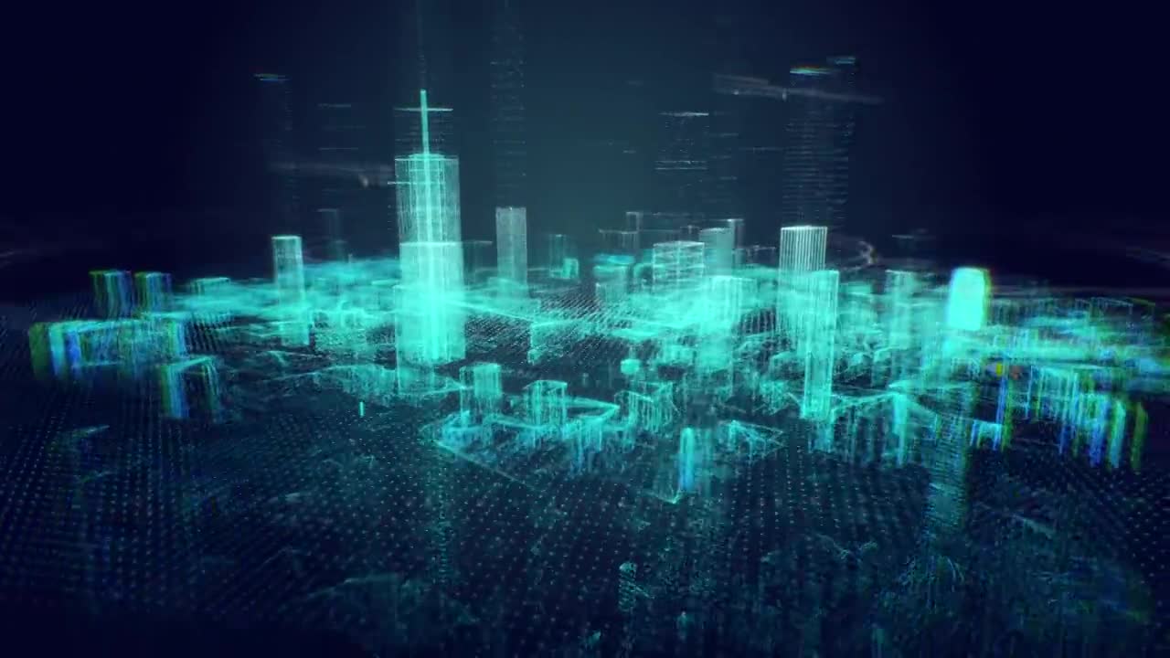 运动图形全息现代城市，未来科技数字城市设计。人工智能和智慧城市的概念视频下载