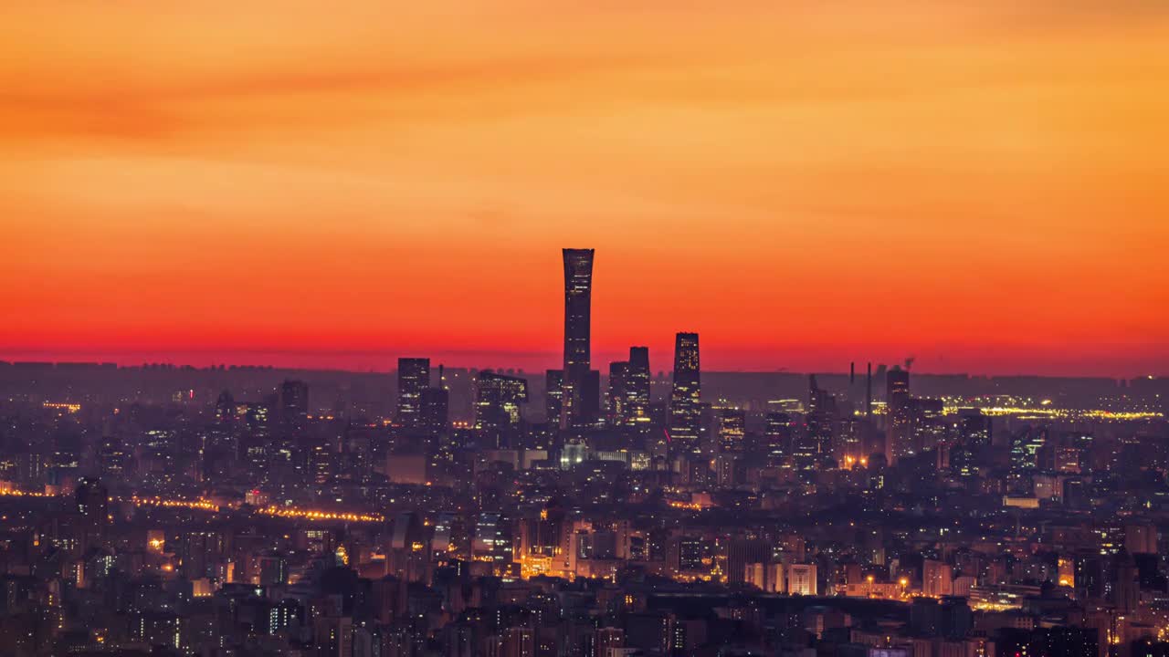 北京城市天际线 中国尊 国贸 夜景 日出 悬日视频下载