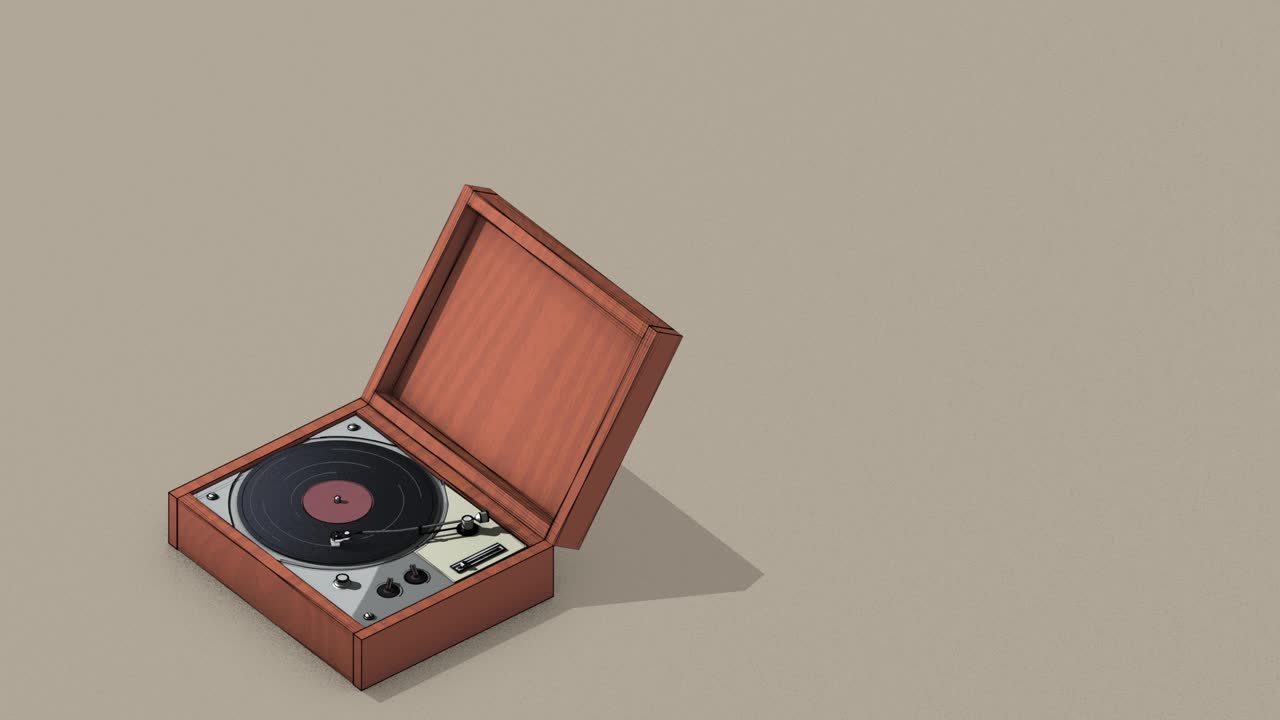 复古风格的黑胶唱片播放机与音乐的音符飞。视频下载