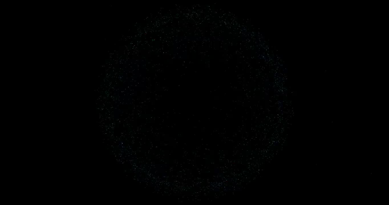 三维动画：浅蓝色粒子群围绕中心引力旋转视频下载
