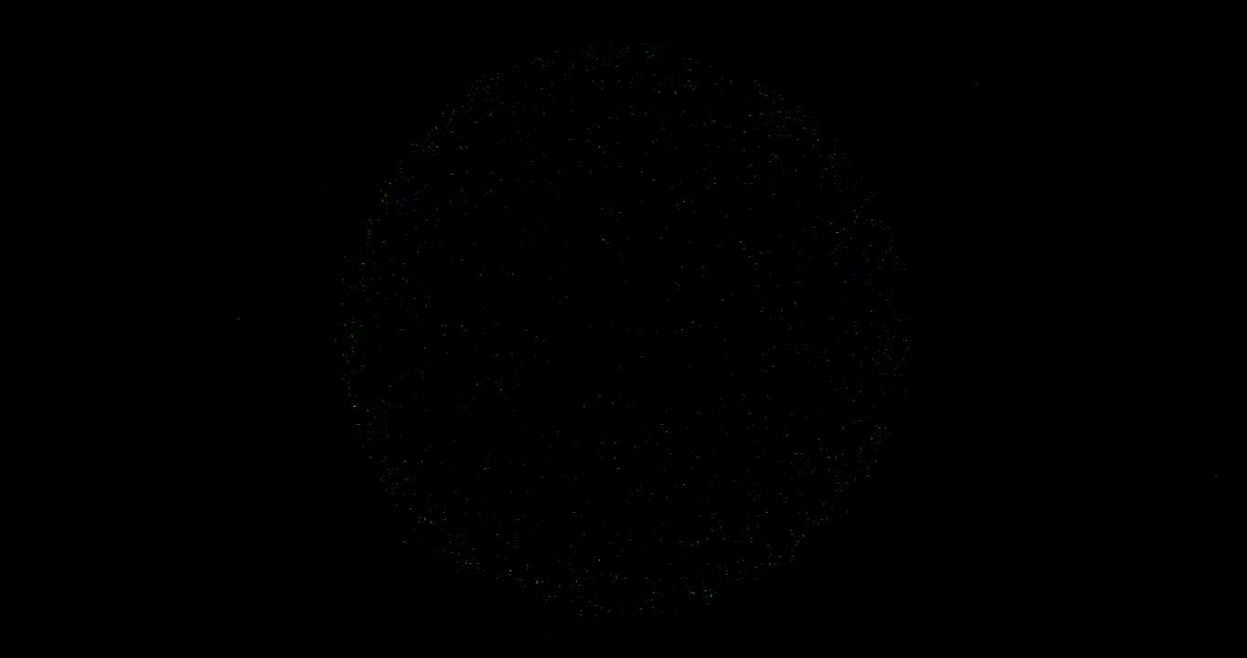 三维动画：绿色粒子群围绕中心引力旋转视频下载