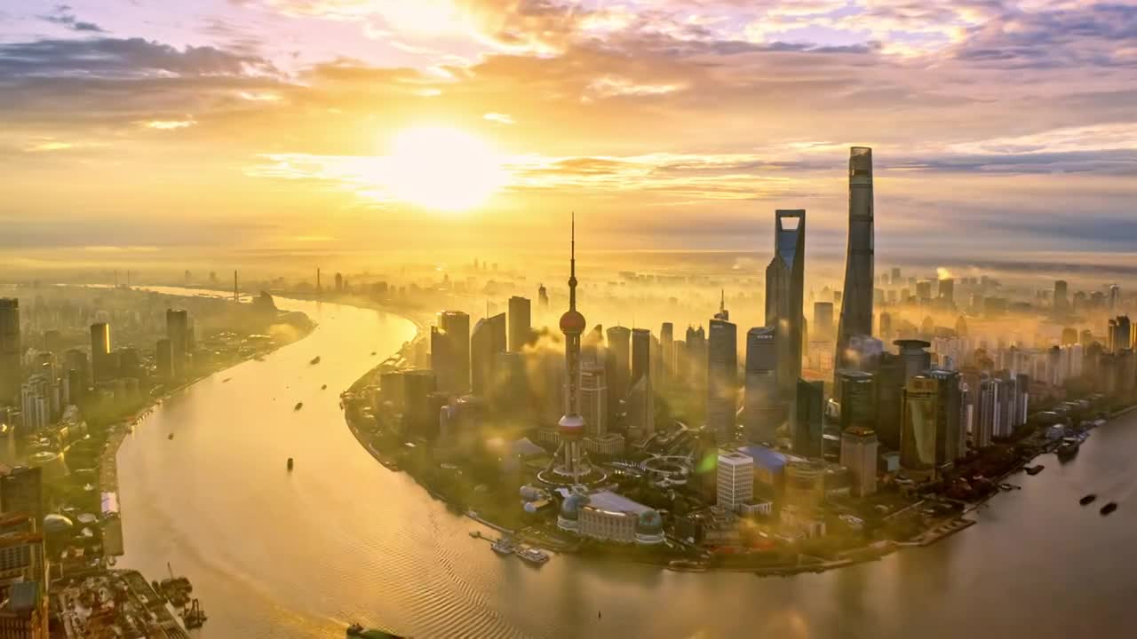 航拍上海城市建筑风光视频下载