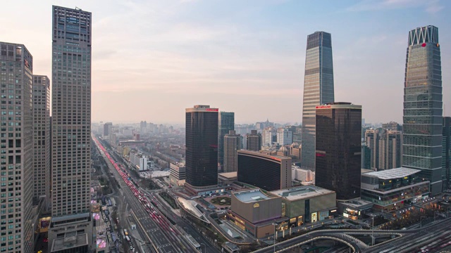 北京国贸都市风光广角日落延时摄影视频素材