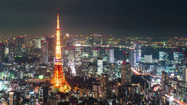 日本东京城市风光夜景固定机位延时摄影视频下载