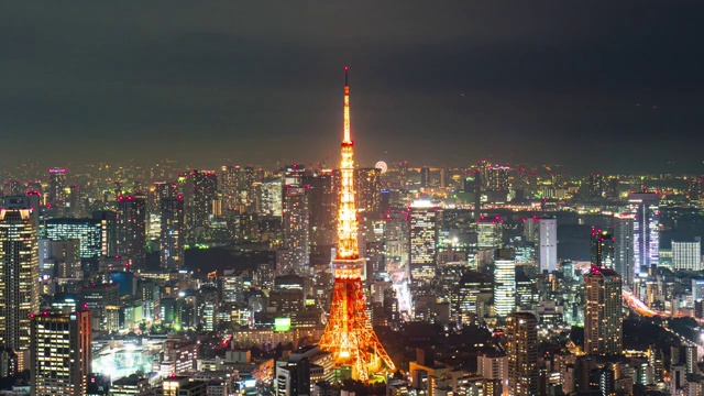 日本东京城市风光夜景固定机位延时摄影视频素材