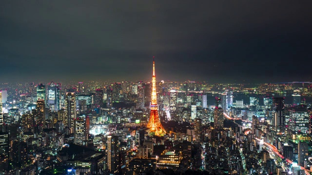 日本东京城市风光夜景固定机位延时摄影视频下载