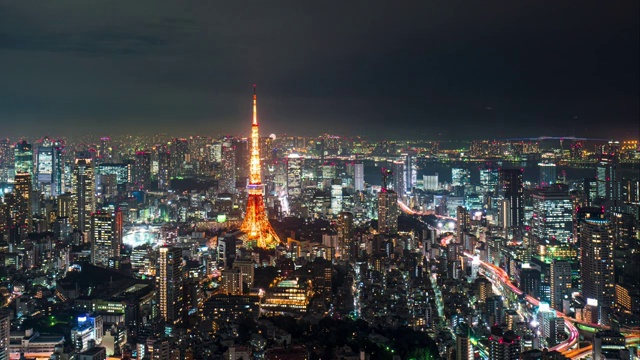 日本东京城市风光夜景固定机位延时摄影视频素材