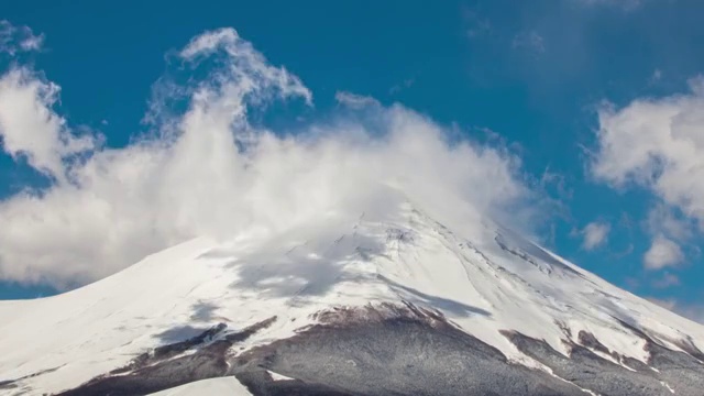 日本富士山和周围流动的云固定机位延时摄影视频下载