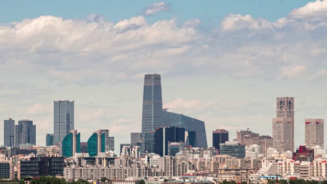 北京国贸城市天际线白昼广角固定机位延时摄影视频素材