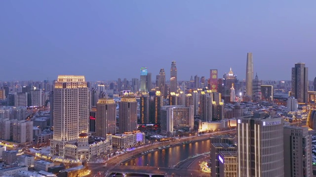 抗击疫情中天津城市天际线视频下载