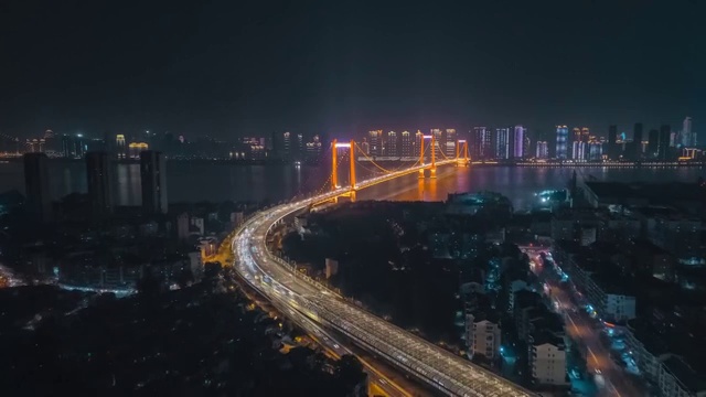武汉鹦鹉洲长江大桥航拍延时视频素材