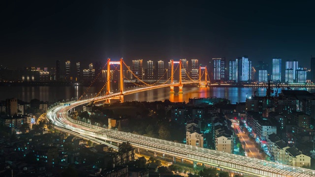 武汉鹦鹉洲长江大桥日转夜延时视频素材