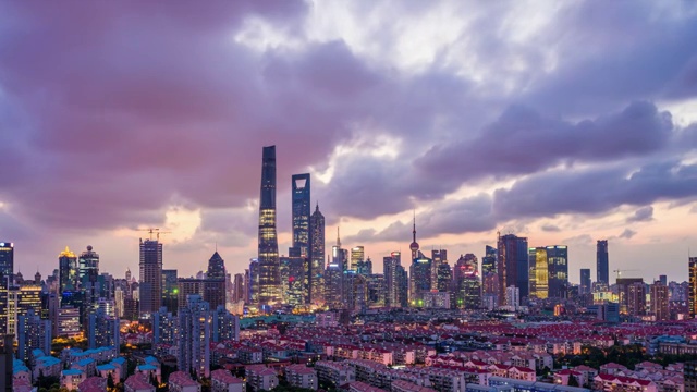 中国上海城市天际线延时视频下载