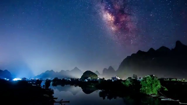 中国广西桂林夜景星空延时视频下载