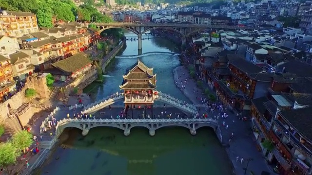 中国湖南湘西凤凰古镇航拍视频素材
