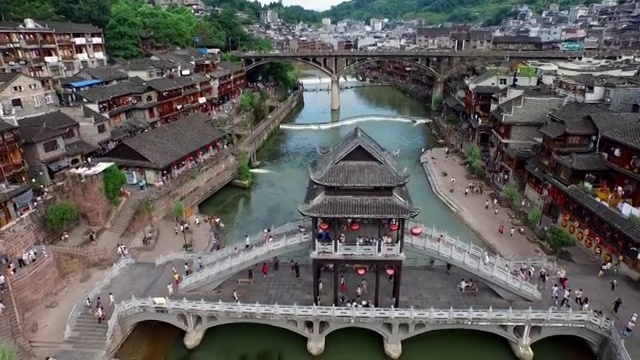 中国湖南湘西凤凰古镇航拍视频素材